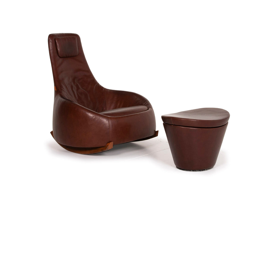 Montis Dim Sums Leather Armchair Brown Rocking chair incl. Stool with storage space #15484