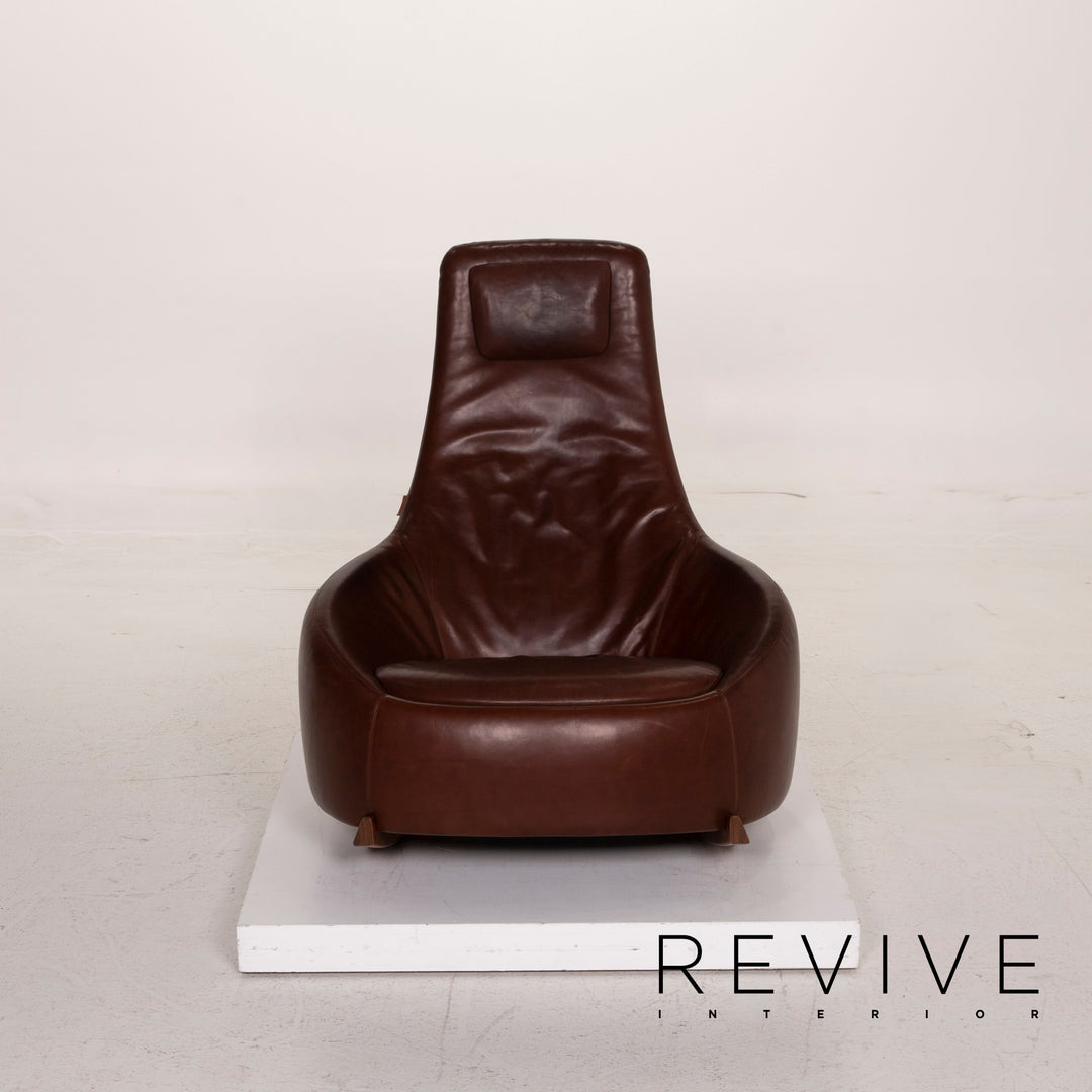 Montis Dim Sums Leather Armchair Brown Rocking chair incl. Stool with storage space #15484