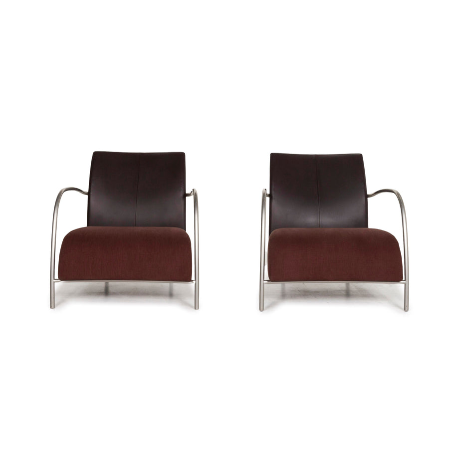 Montis fabric leather armchair set brown 2x armchair #13046