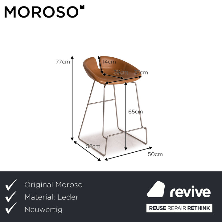 Moroso Fjord Leather Bar Stool Cognac Brown Chair Stool