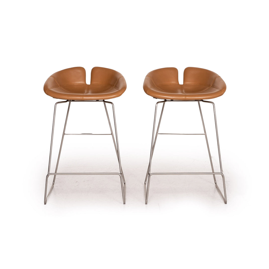 Moroso Fjord leather bar stool set cognac brown 2x chair