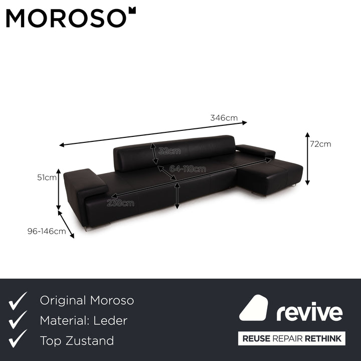 Moroso Lowland Leather Sofa Black Corner Sofa Couch