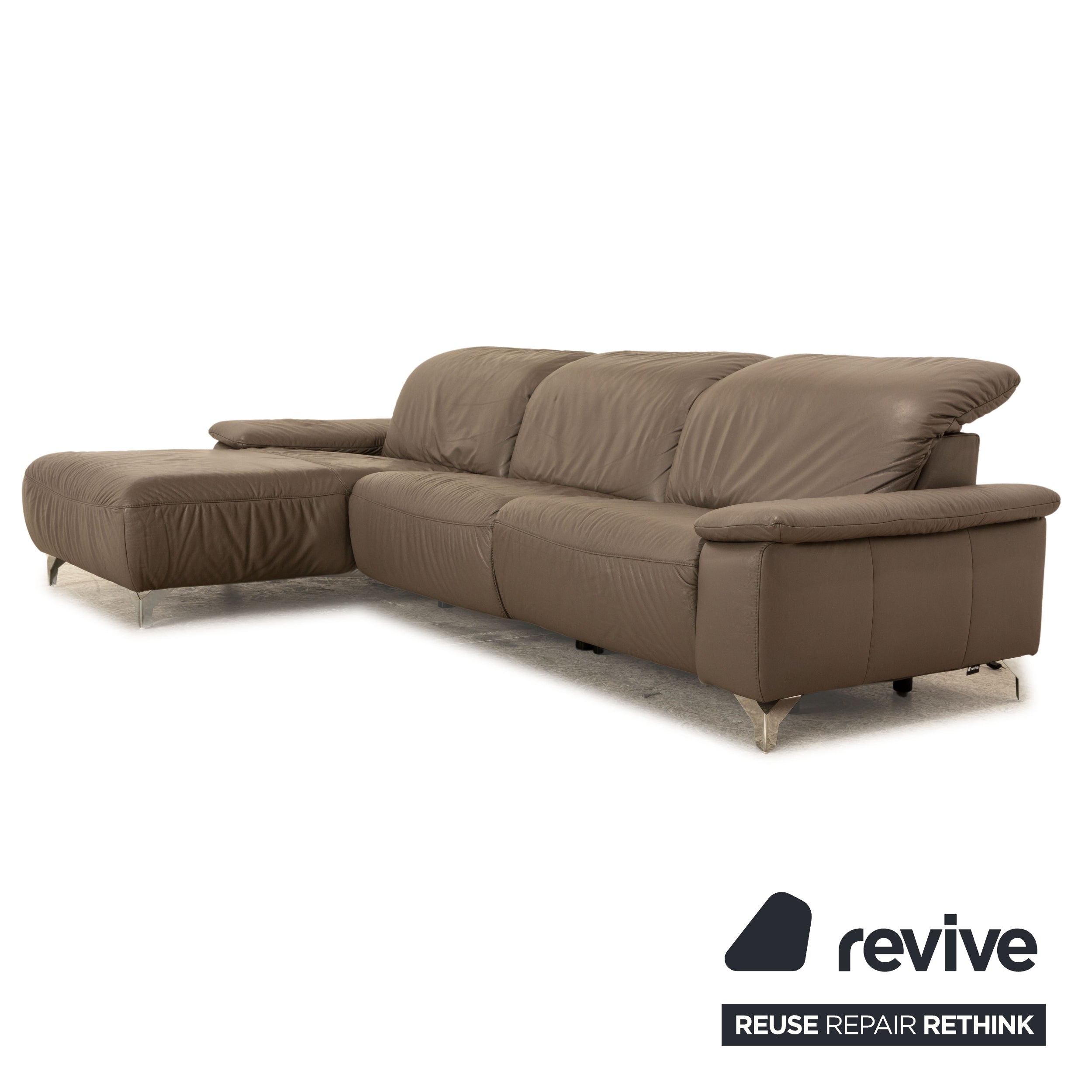Musterring Leder Ecksofa Grau Taupe elektrische Funktion Recamiere Links Sofa Couch