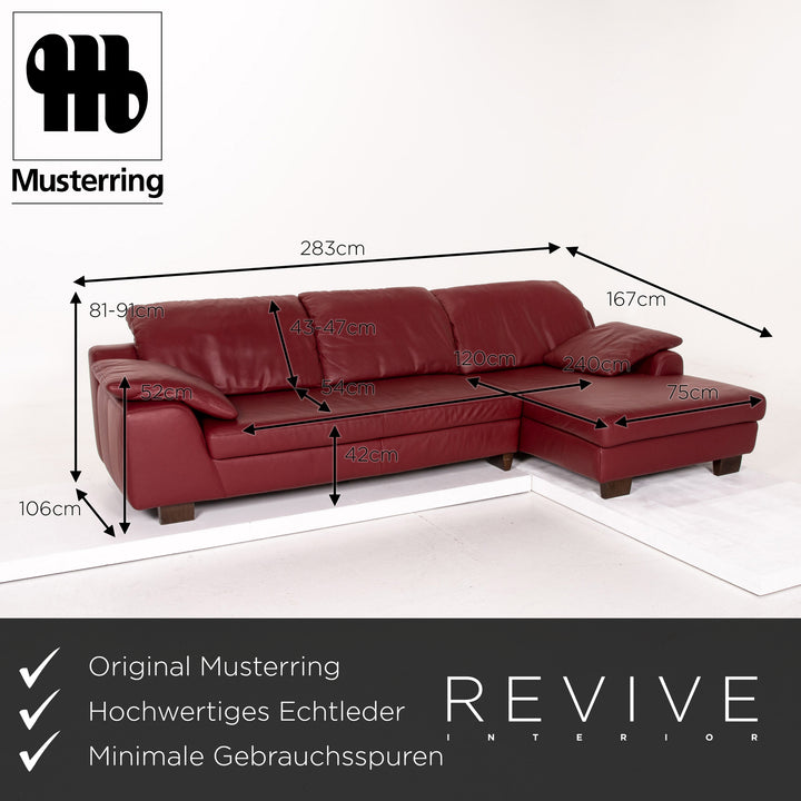Musterring Leather Corner Sofa Red Dark Red Sofa Couch #14340