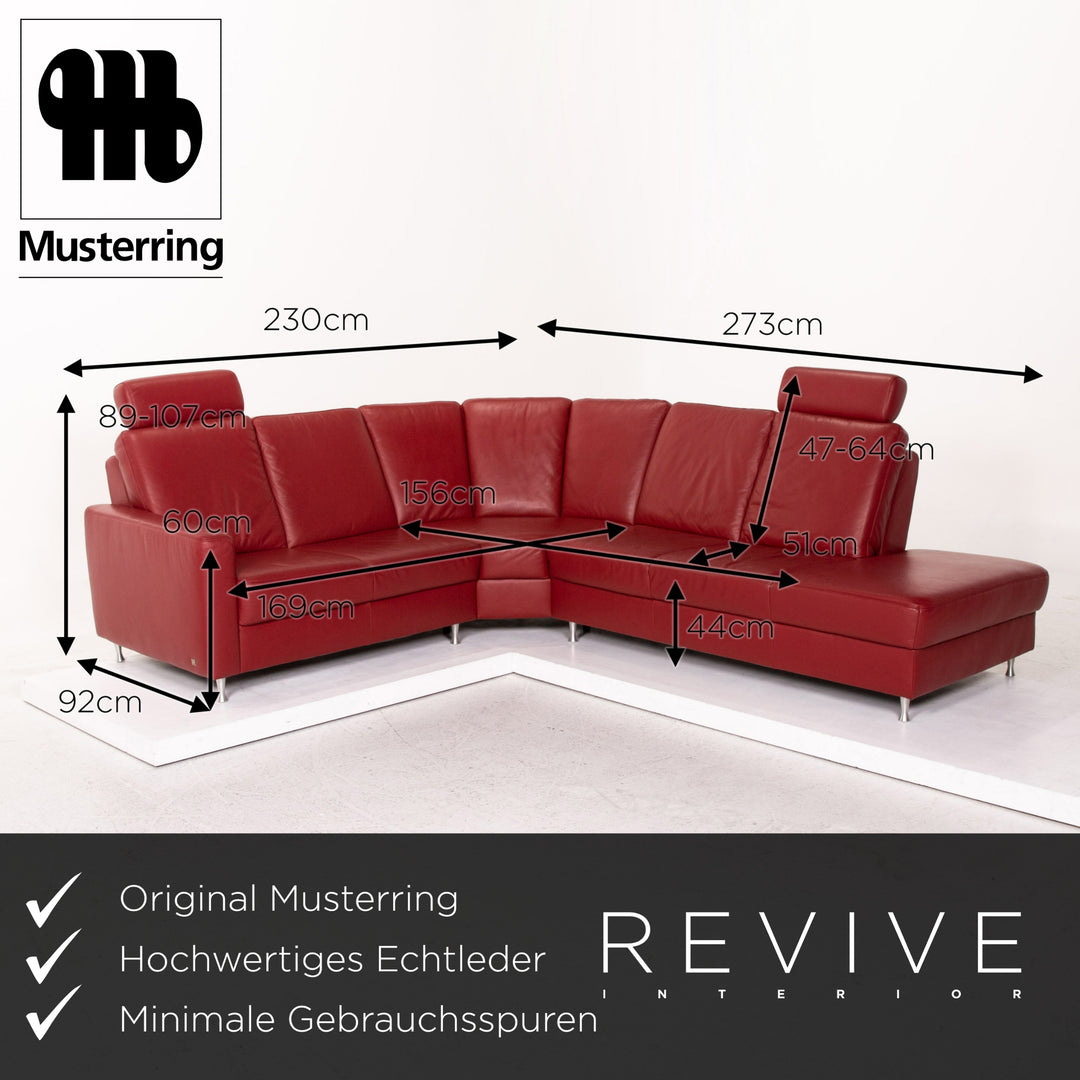 Musterring leather corner sofa red dark red sofa function couch #13611