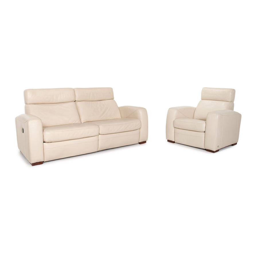 Musterring leather sofa set cream 1x two-seater 1x armchair function #14272