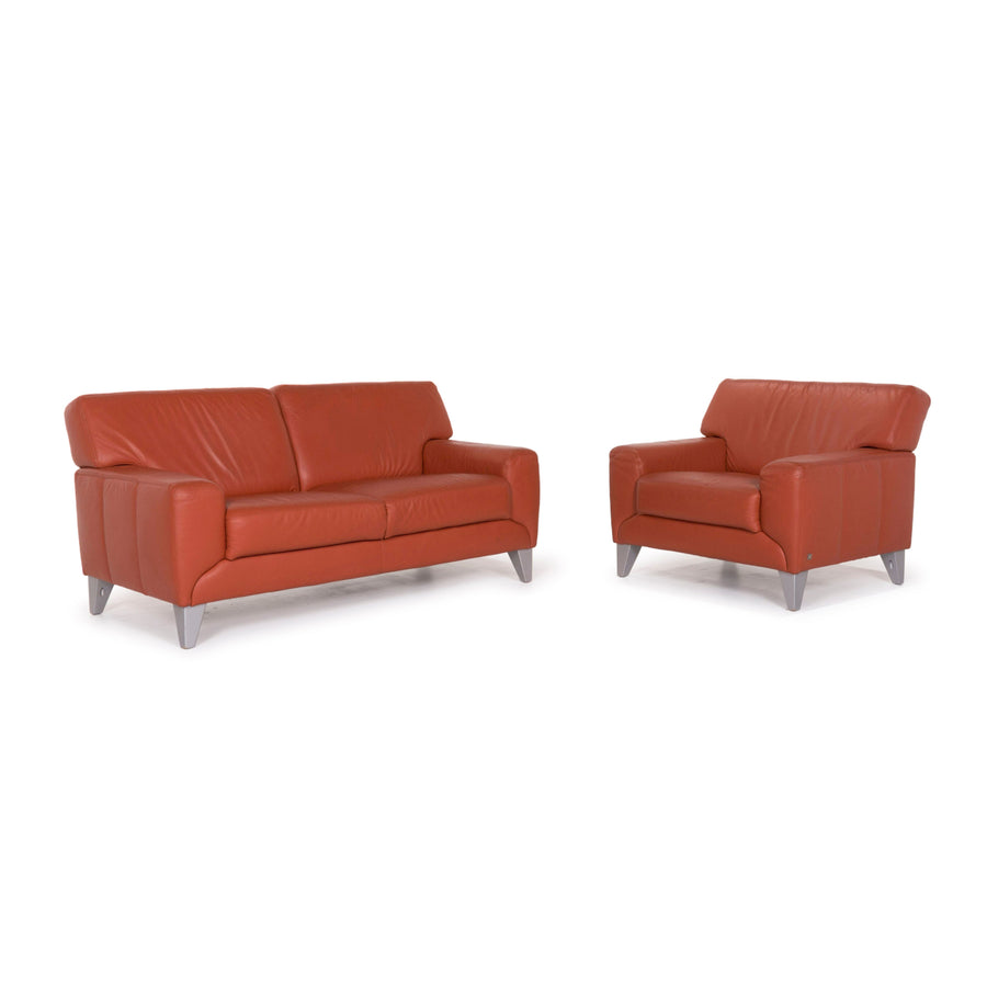 Musterring leather sofa set terracotta two-seater armchair #12491