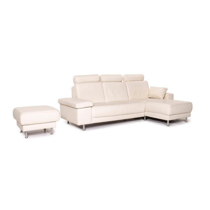 Musterring Leder Sofa Garnitur Weiß 1x Ecksofa 1x Hocker #13948