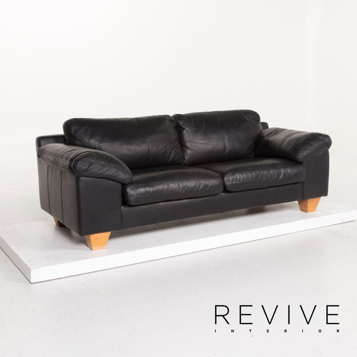 Sample ring leather sofa black three-seater #12795