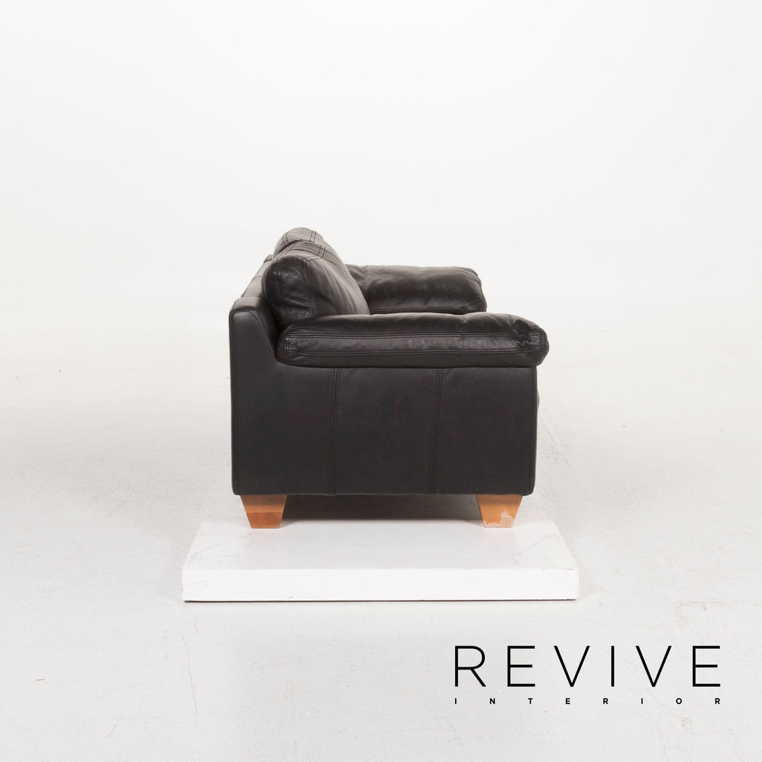 Sample ring leather sofa black three-seater #12795