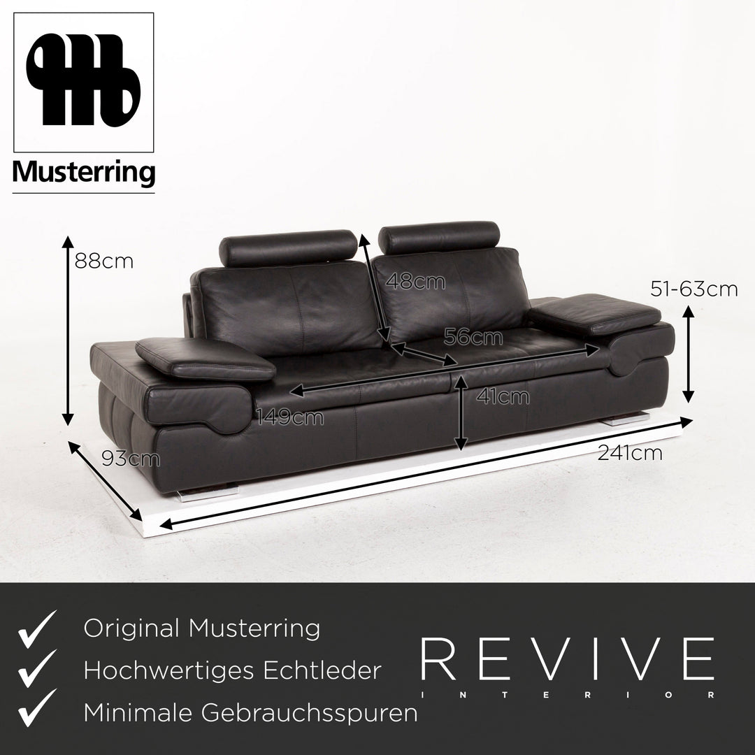 Musterring leather sofa black three-seater function couch #12772