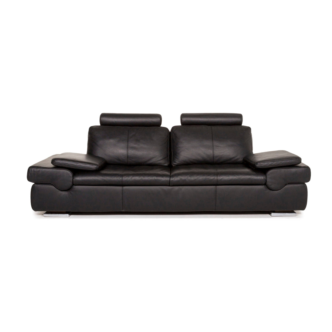 Musterring Leder Sofa Schwarz Dreisitzer Funktion Couch #12772