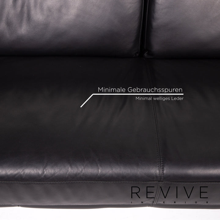 Musterring Leder Sofa Schwarz Zweisitzer Couch #14067
