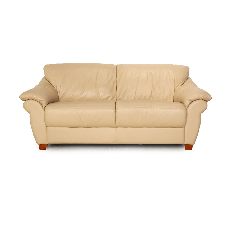 Musterring Leder Zweisitzer Creme Sofa Couch