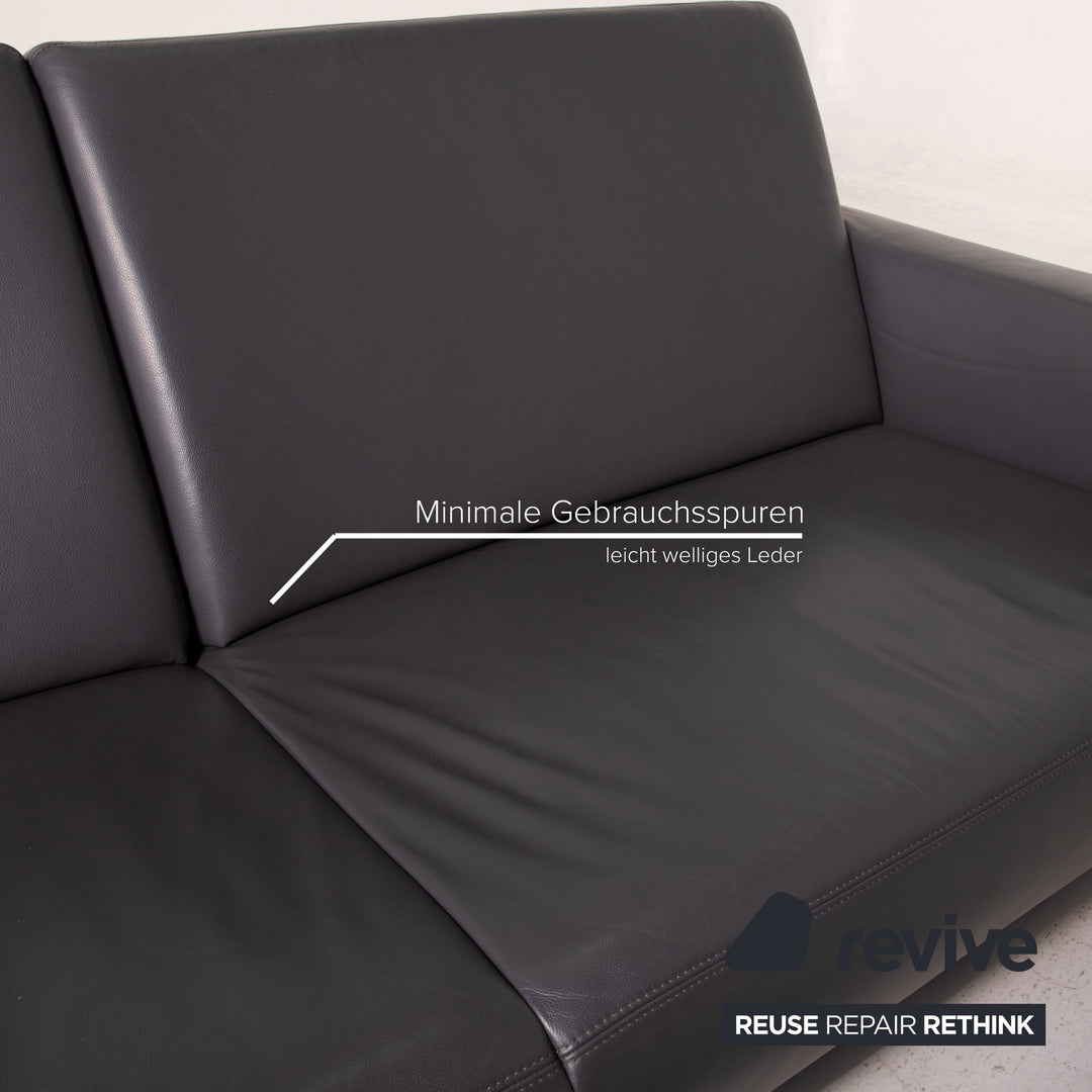 Musterring MR 140 Leder Sofa Anthrazit Dreisitzer Grau