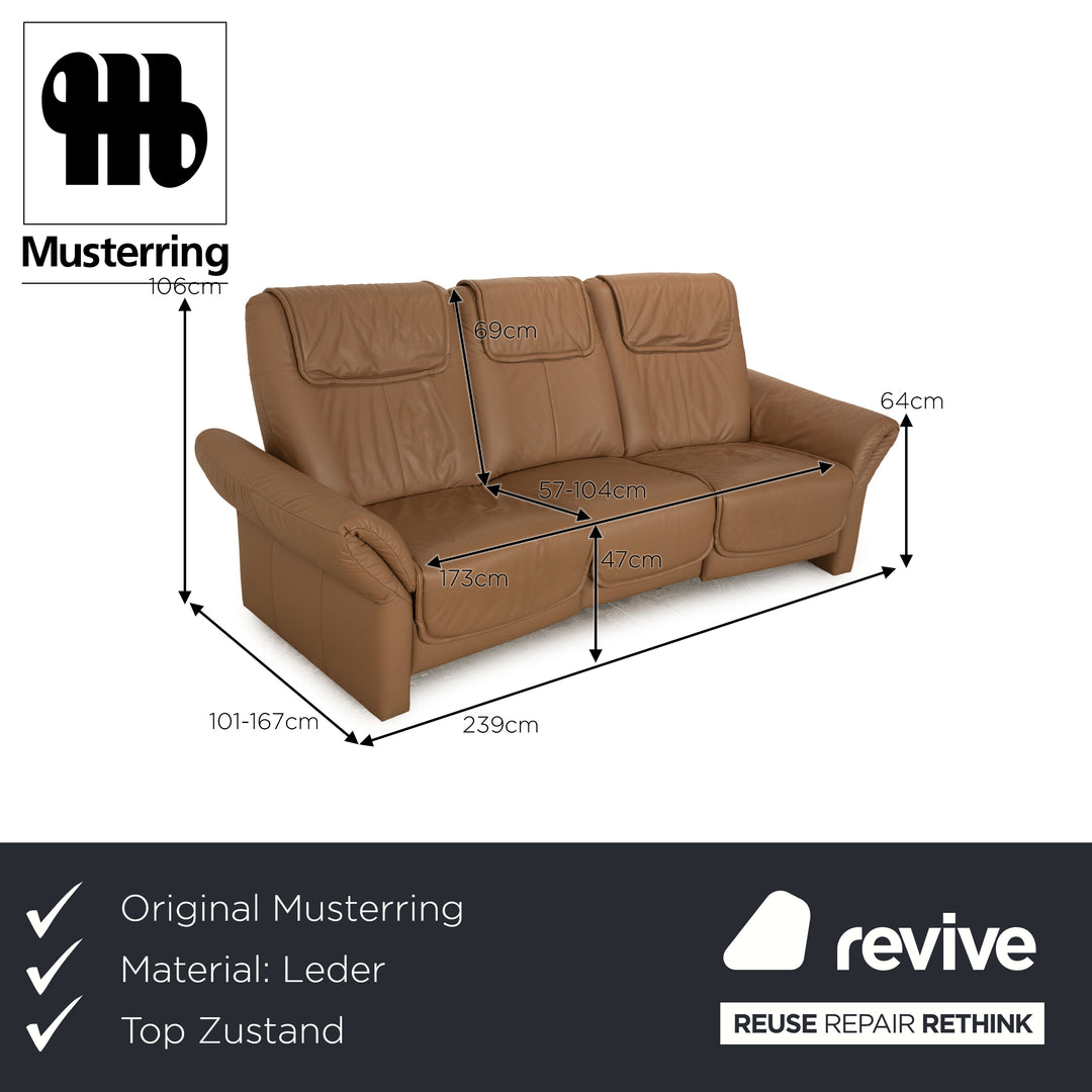 Musterring MR 380 Leder Dreisitzer Braun Beige elektrische Funktion Sofa Couch Kinosofa