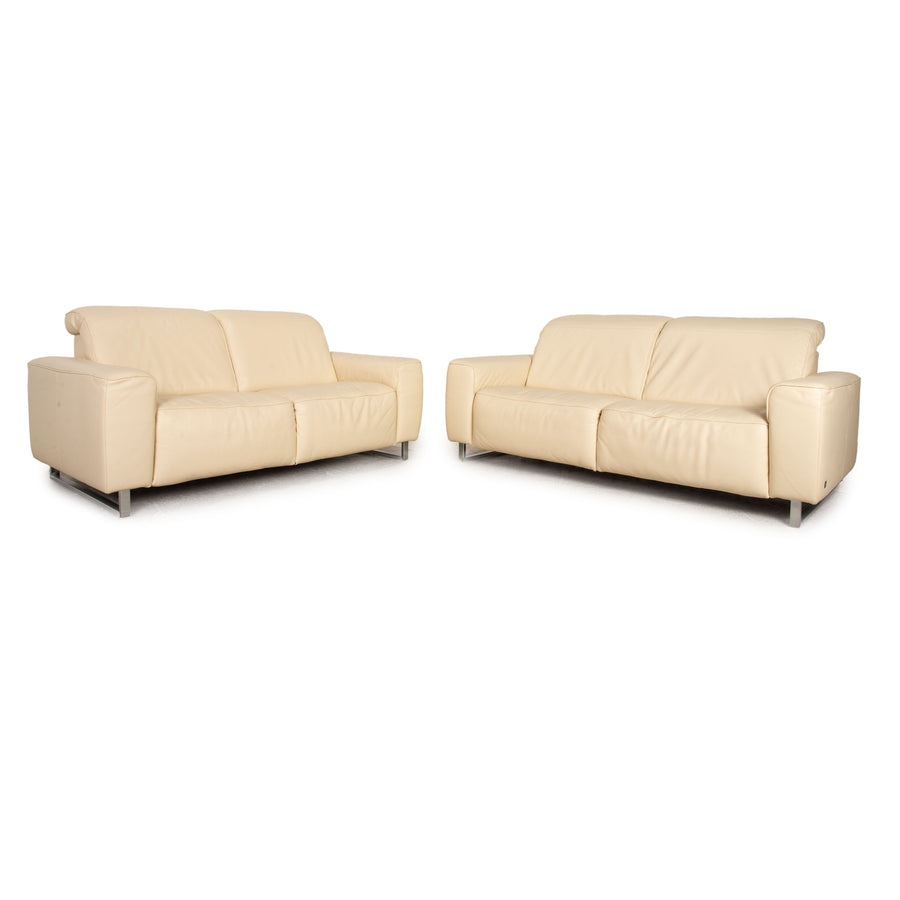 Musterring MR 6070 Leder Sofa Garnitur Creme  Dreisitzer Zweisitzer Funktion