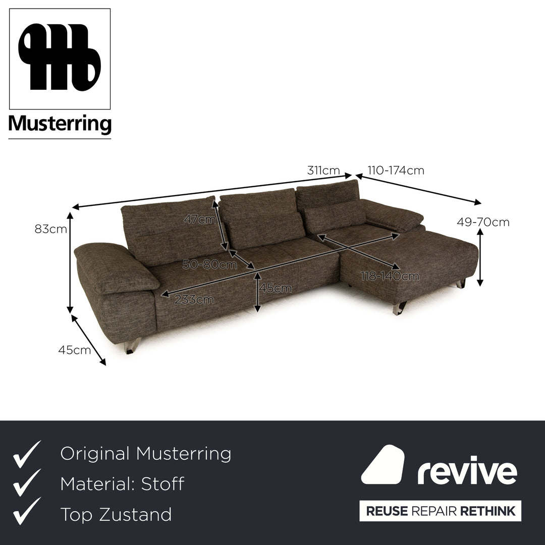 Musterring MR 680 Stoff Ecksofa Grau Sofa Couch Funktion Recamiere rechts