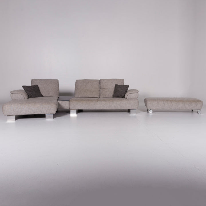 Musterring Stoff Sofa Garnitur Grau Ecksofa Hocker #10894