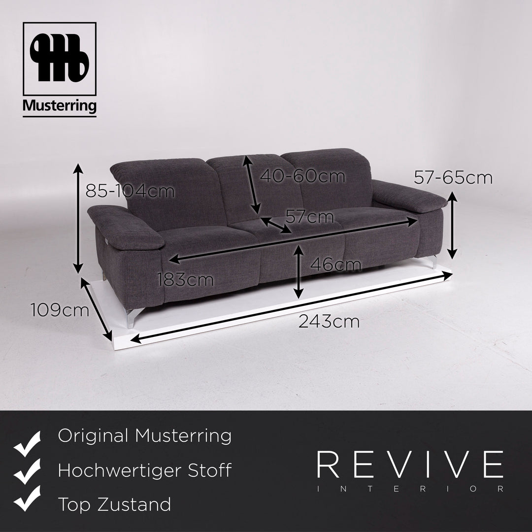 Musterring Stoff Sofa Grau Dreisitzer Funktion Relaxfunktion Couch #11484
