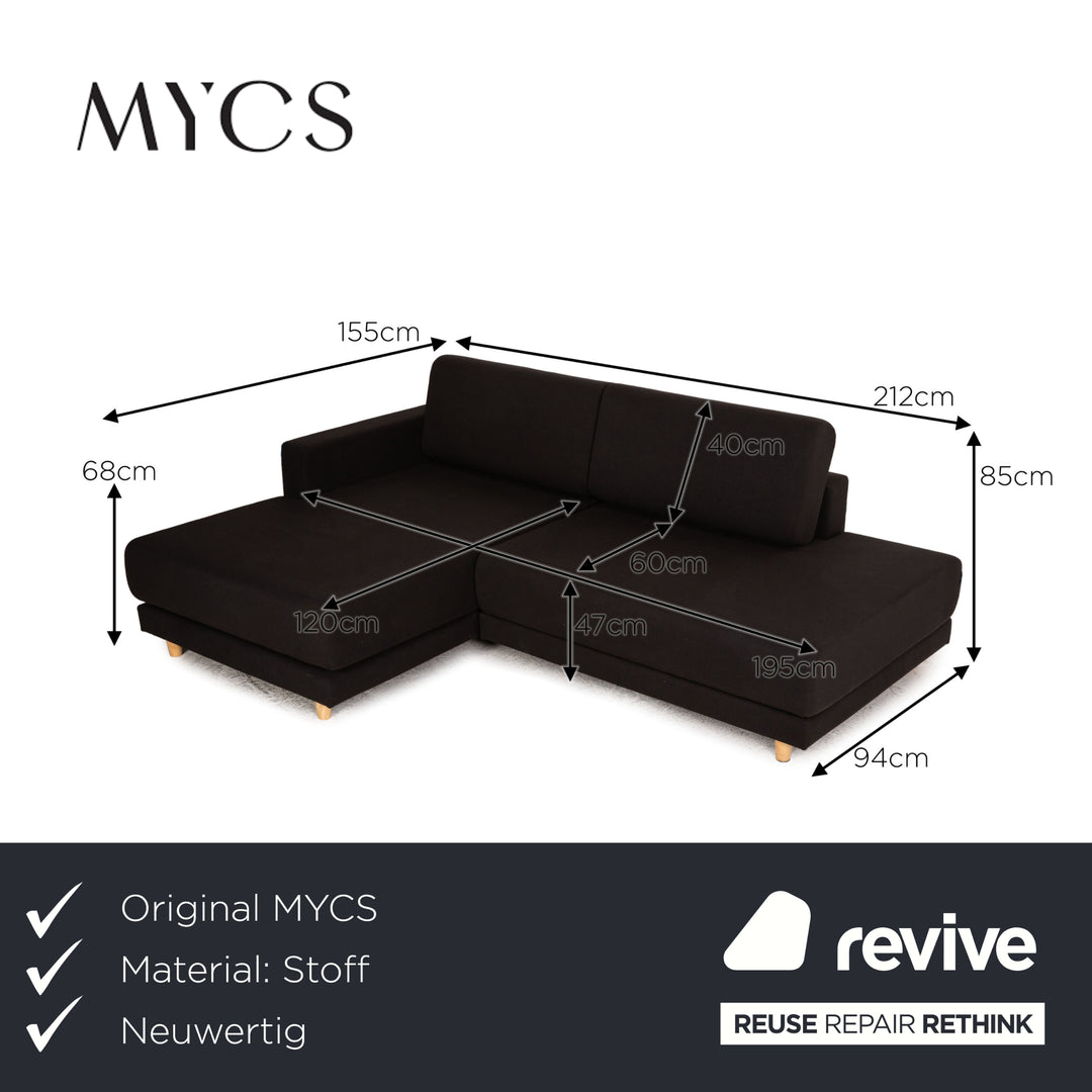 MYCS TYME Canapé d'angle en tissu Canapé noir