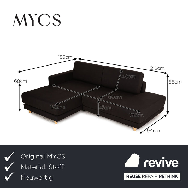 MYCS TYME Canapé d'angle en tissu Canapé noir