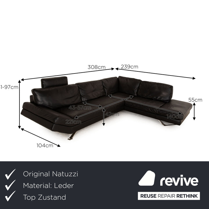 Natuzzi 2085 Leder Ecksofa Schwarz Sofa Couch