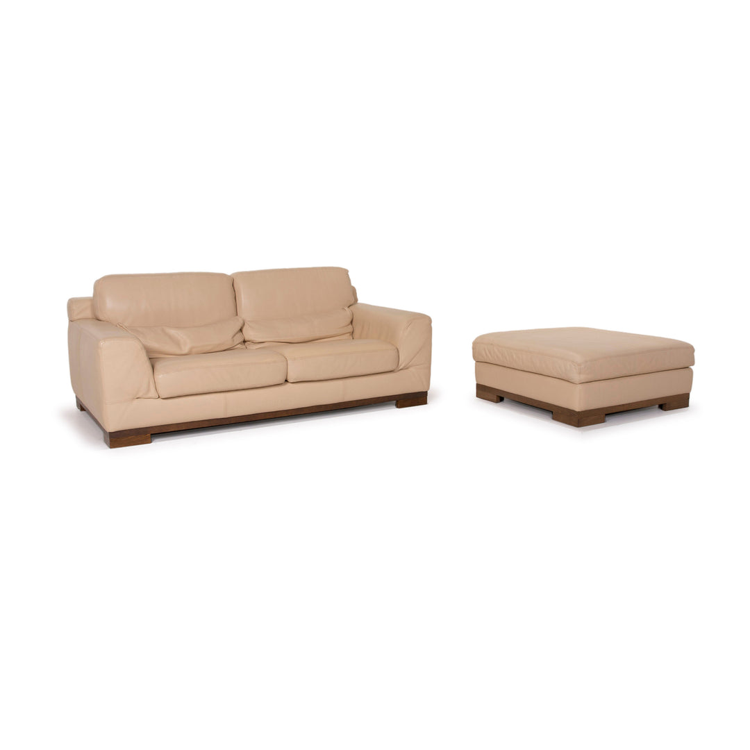 Natuzzi 2085 Leather Sofa Set Beige Two Seater Stool #15229