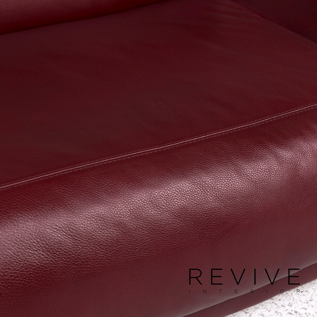 Natuzzi leather sofa set Bordeaux Red 1x corner sofa 1x stool #10202