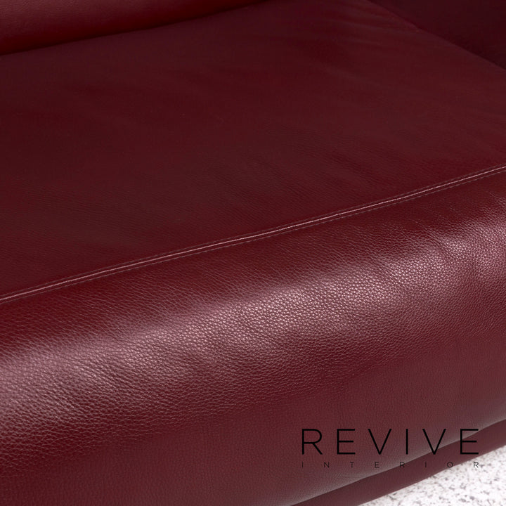 Natuzzi leather sofa set Bordeaux Red 1x corner sofa 1x stool #10202