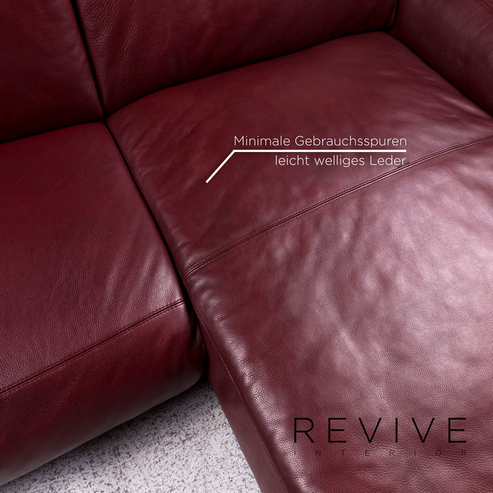 Natuzzi leather sofa set Bordeaux Red 1x corner sofa 1x stool #10202