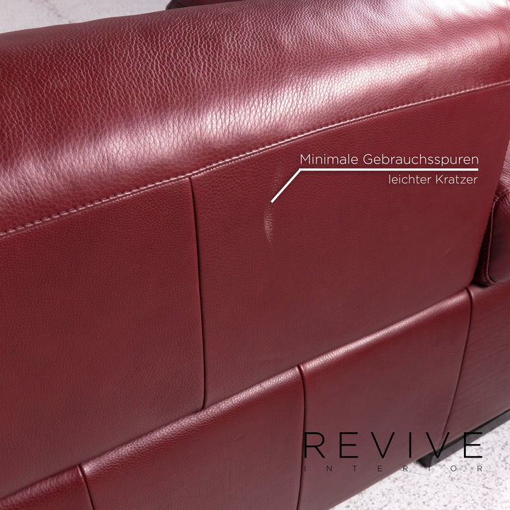 Natuzzi leather sofa set Bordeaux Red 1x corner sofa 1x stool #10202