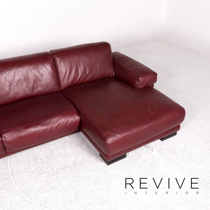 Natuzzi leather sofa set Bordeaux Red 1x corner sofa 1x stool #10202