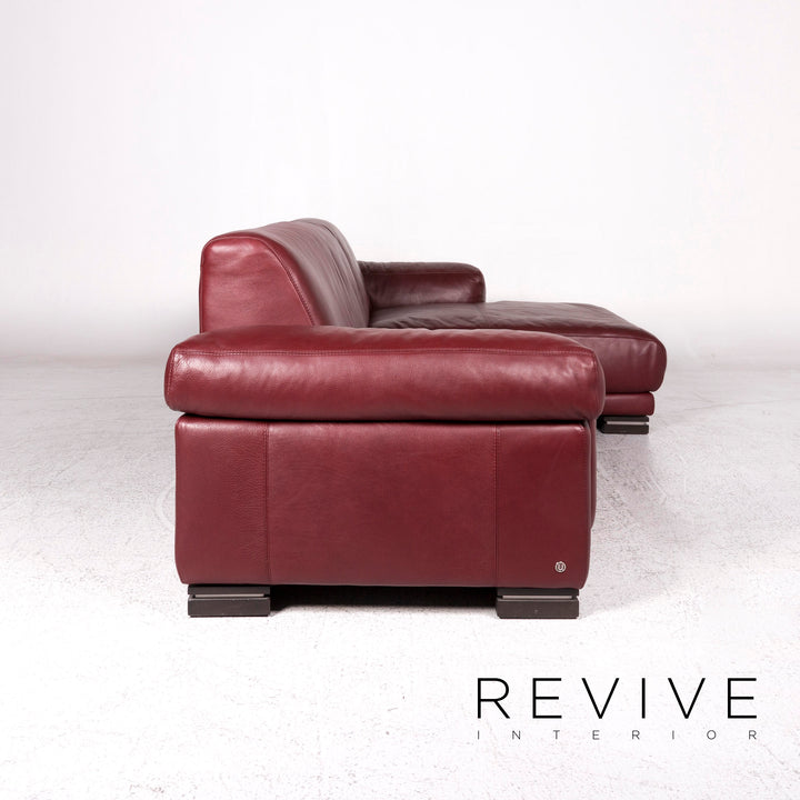 Natuzzi leather sofa set Bordeaux Red 1x corner sofa 1x stool #10202