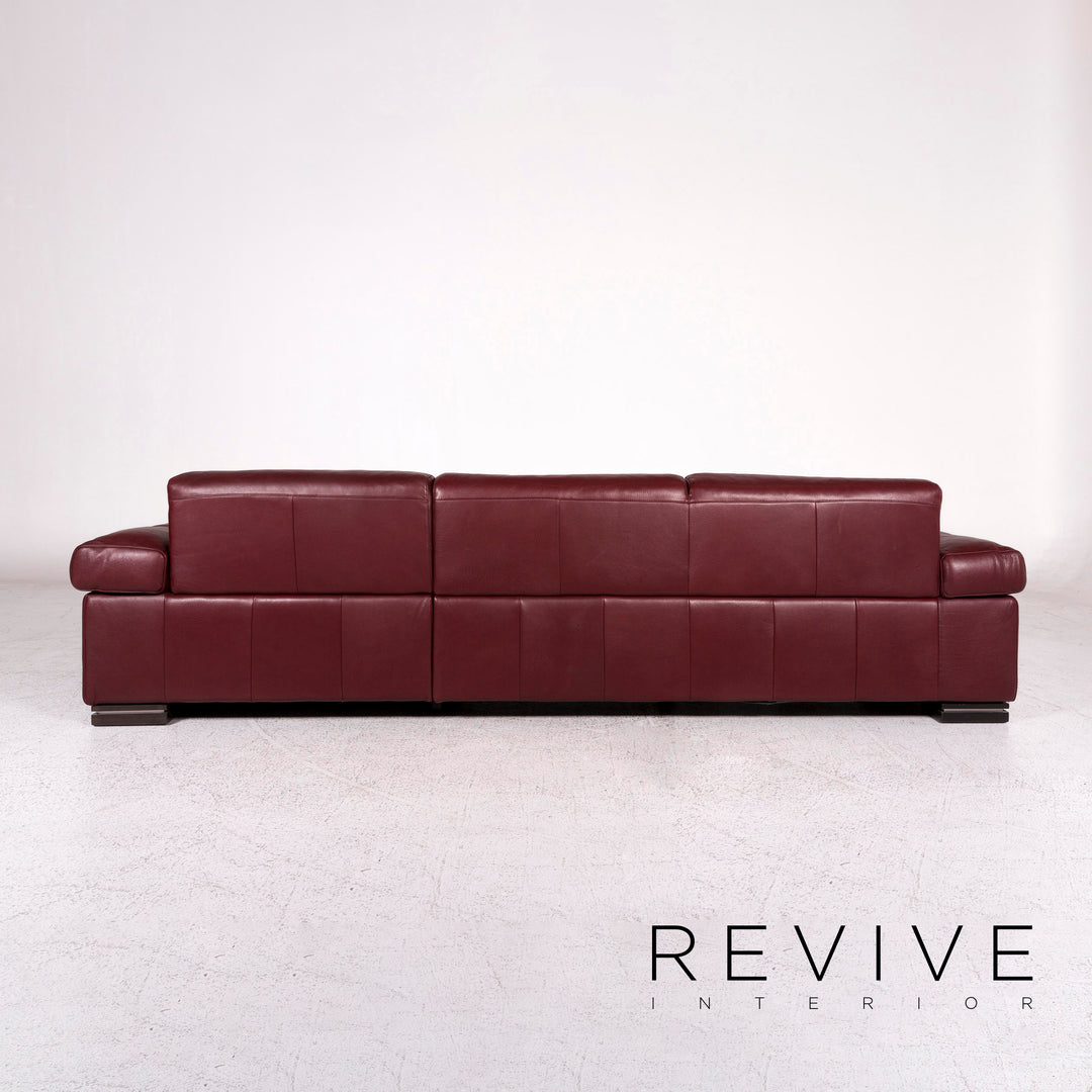 Natuzzi leather sofa set Bordeaux Red 1x corner sofa 1x stool #10202