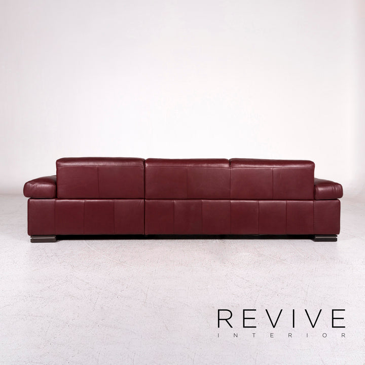 Natuzzi leather sofa set Bordeaux Red 1x corner sofa 1x stool #10202
