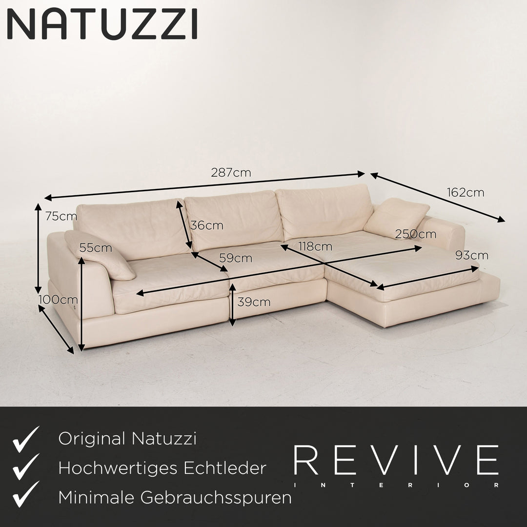 Natuzzi Diagonal 2375 Leather Corner Sofa Cream Sofa Couch #14554