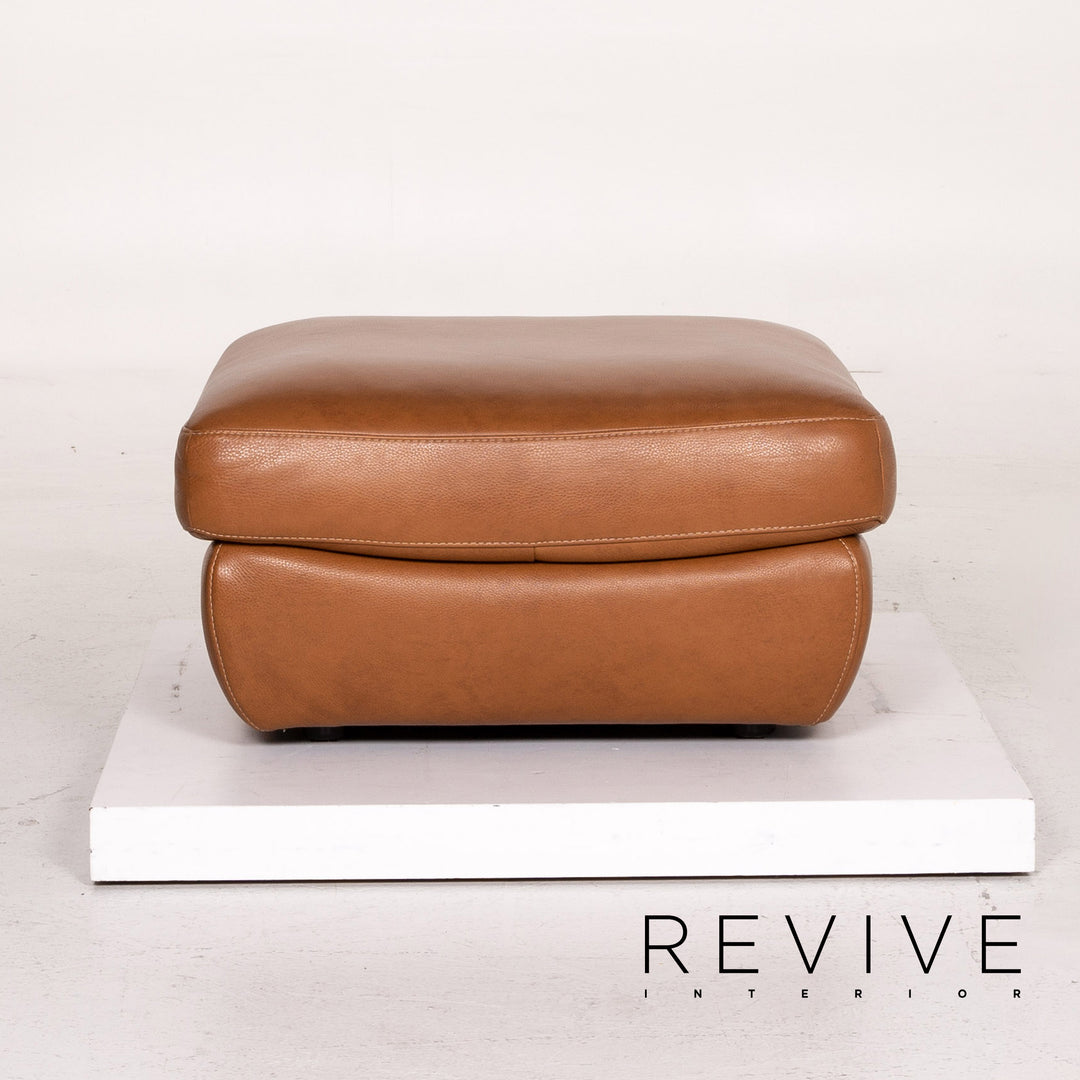Natuzzi Editions leather sofa set cognac brown 1x three-seater 1x armchair 1x stool #14606