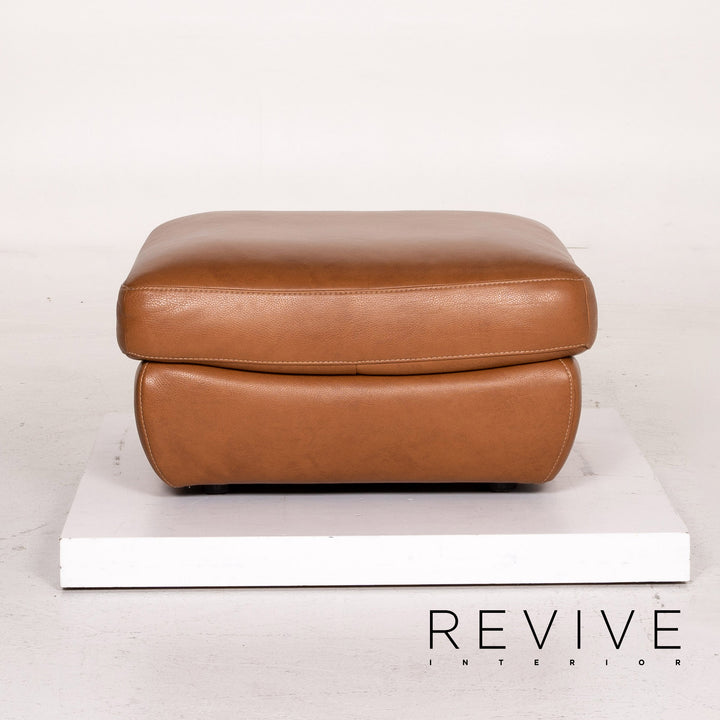Natuzzi Editions leather sofa set cognac brown 1x three-seater 1x armchair 1x stool #14606