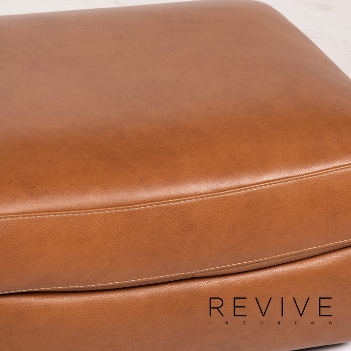 Natuzzi Editions leather sofa set cognac brown 1x three-seater 1x armchair 1x stool #14606