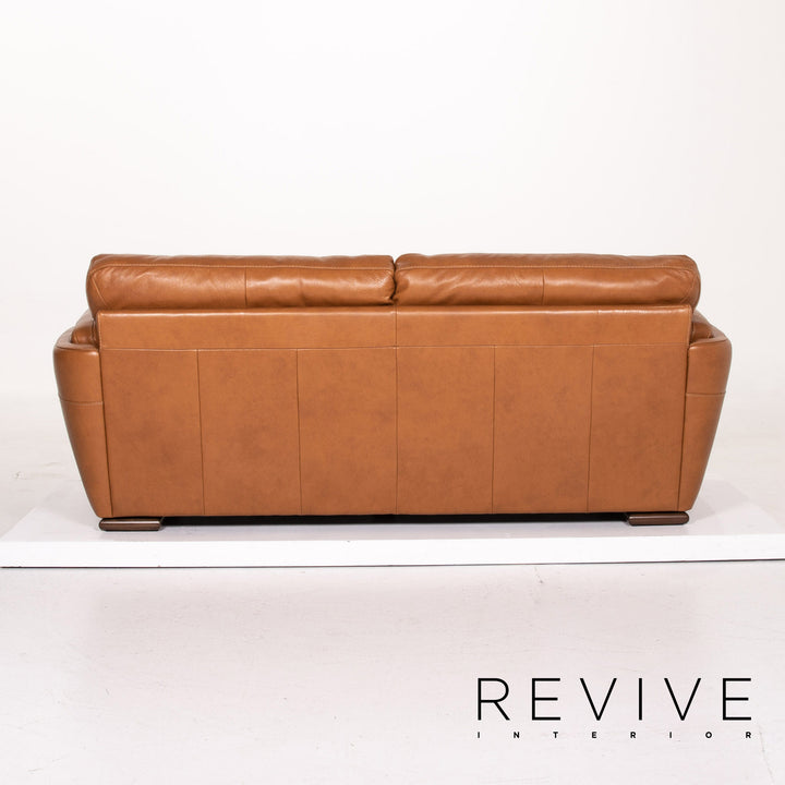 Natuzzi Editions leather sofa set cognac brown 1x three-seater 1x armchair 1x stool #14606