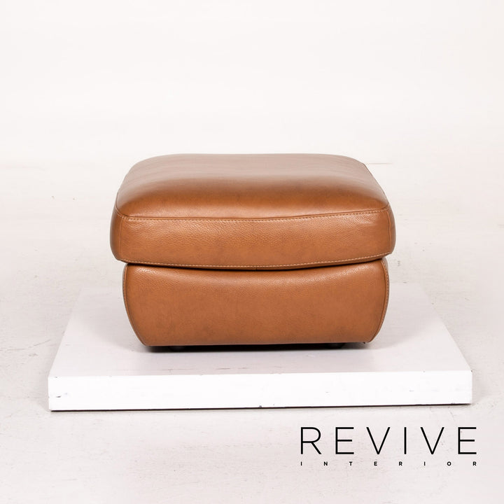 Natuzzi Editions leather sofa set cognac brown 1x three-seater 1x armchair 1x stool #14606