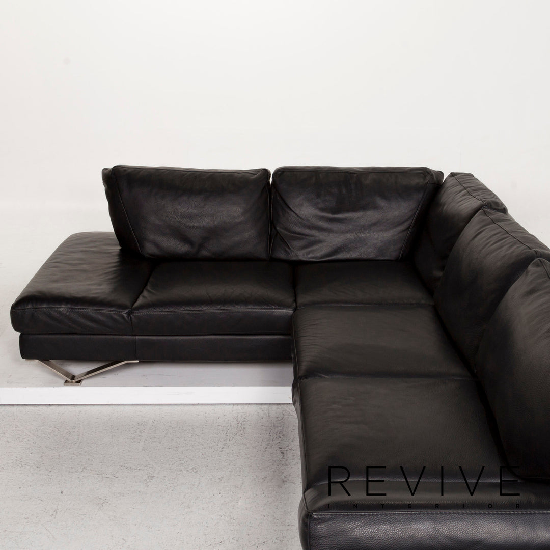 Natuzzi Leather Corner Sofa Black Sofa Couch #12849
