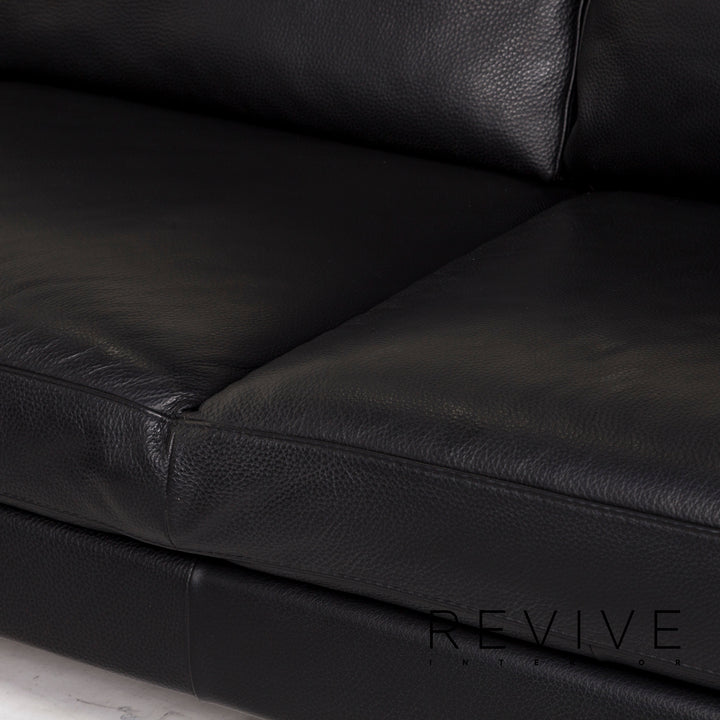 Natuzzi Leather Corner Sofa Black Sofa Couch #12849