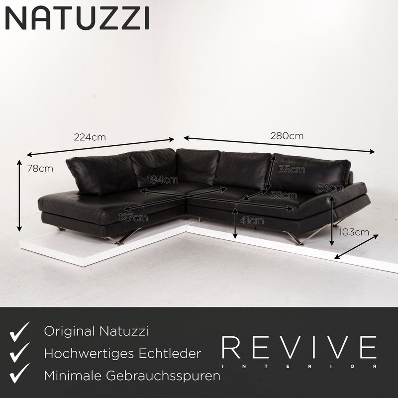 Natuzzi Leder Ecksofa Schwarz Sofa Couch 