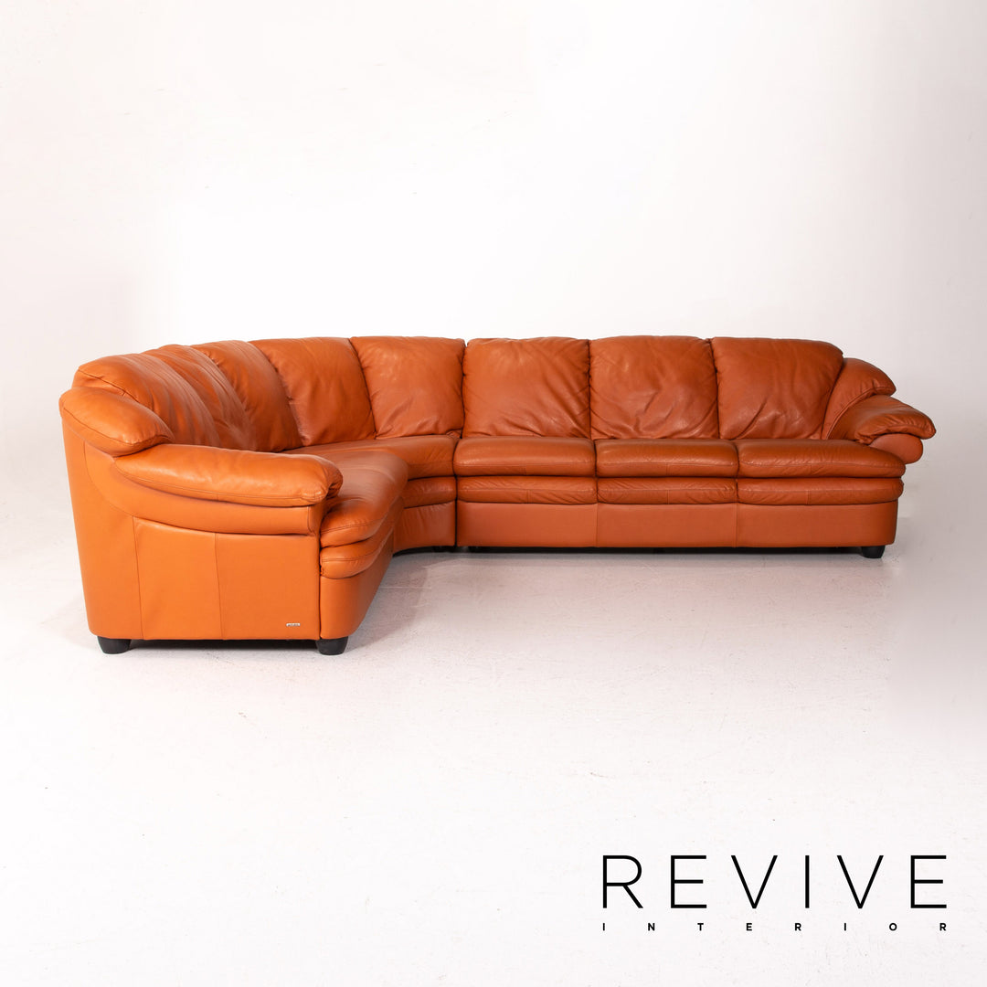 Natuzzi Leather Corner Sofa Terracotta Orange Sofa Couch #14579