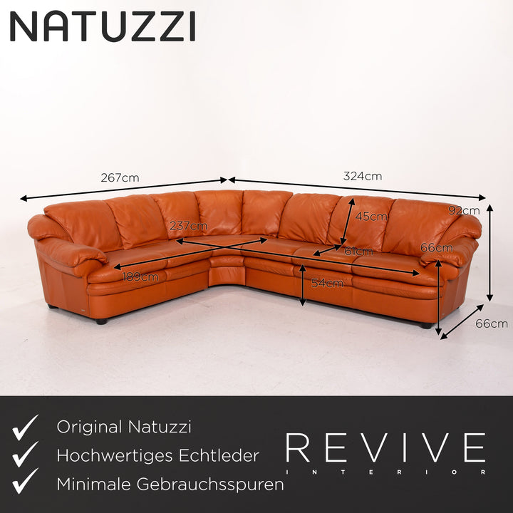 Natuzzi Leather Corner Sofa Terracotta Orange Sofa Couch #14579