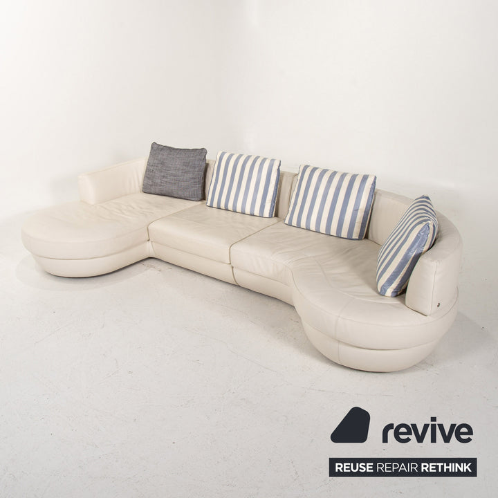 Natuzzi Leder Ecksofa Weiß Sofa Couch #14501