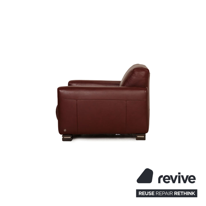 Natuzzi Leather Armchair Set Red Stool #10868