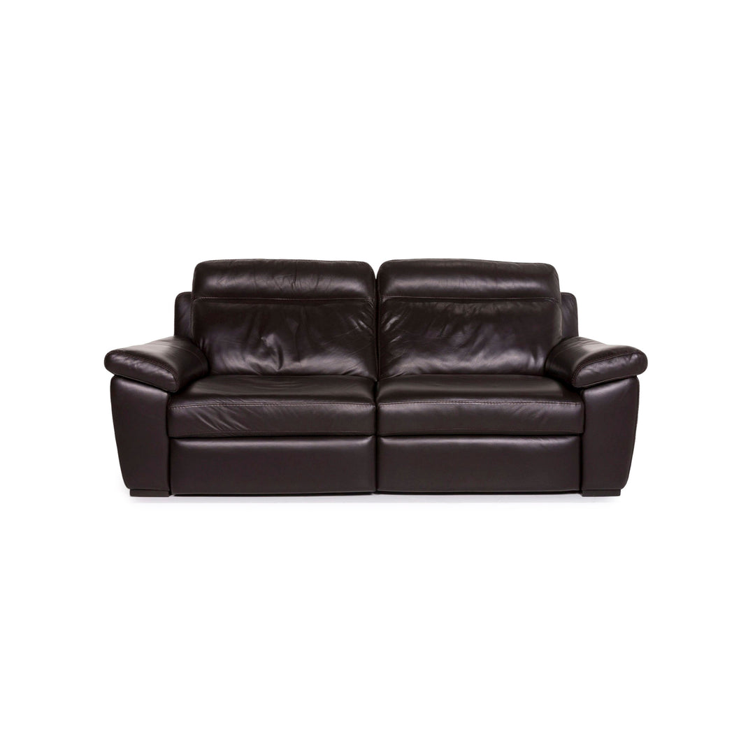 Natuzzi leather sofa brown dark brown three-seater function relax function couch #12369